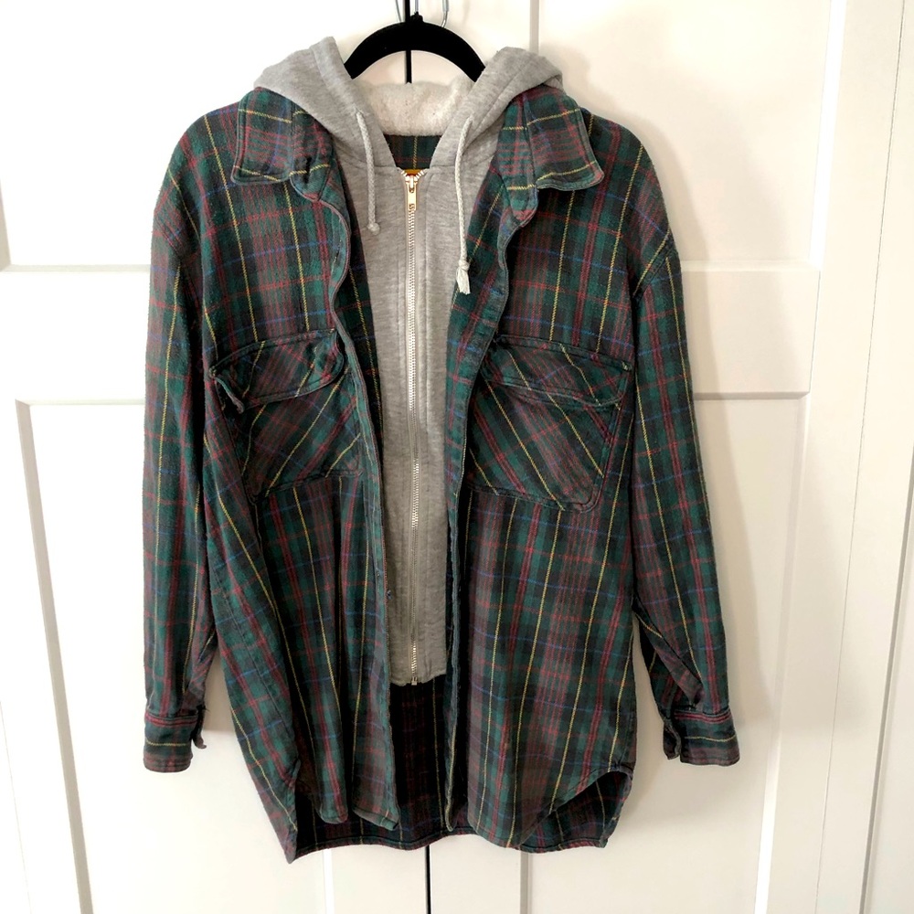 Vintage mens zip and button up plaid flannel shirt